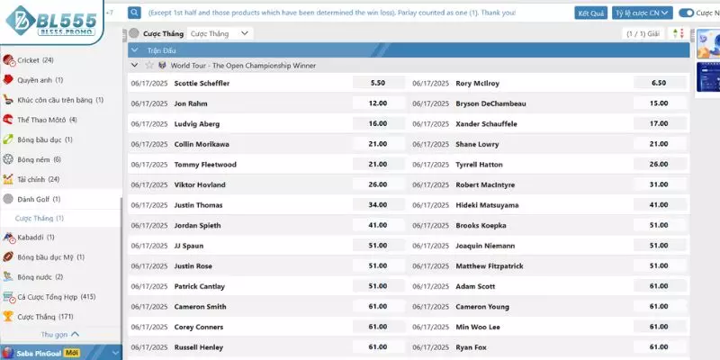 Đa dạng kèo cược để người chơi lựa chọn khi tham gia